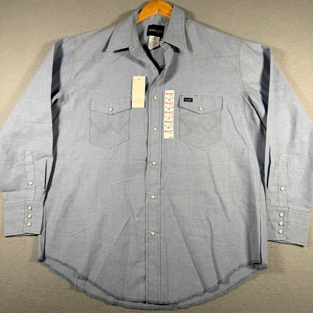 Vintage Wrangler Mens Western‎ Snap Shirt Blue Long Sleeve 70130MW 17.5 x 35 NWT
